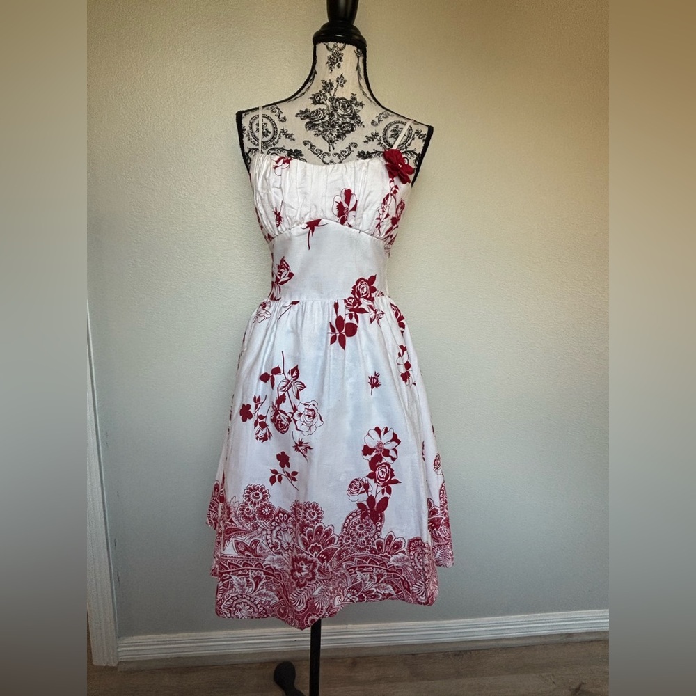 Ruby Rox Spaghetti Strap White And Red Floral Dre… - image 2